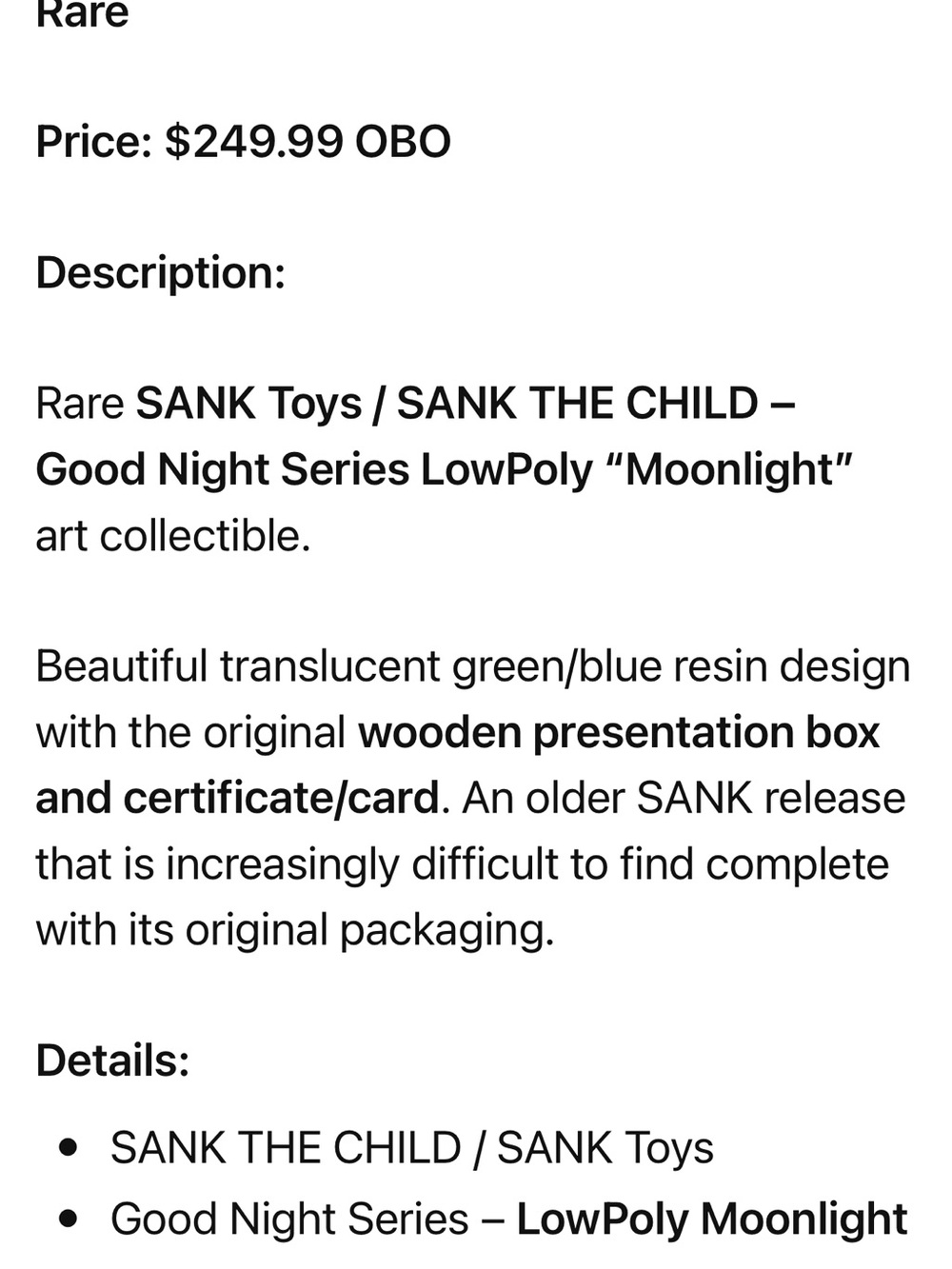 2021 Rare Sank The Child “ Moinlight” Good Night Series LowPoly.